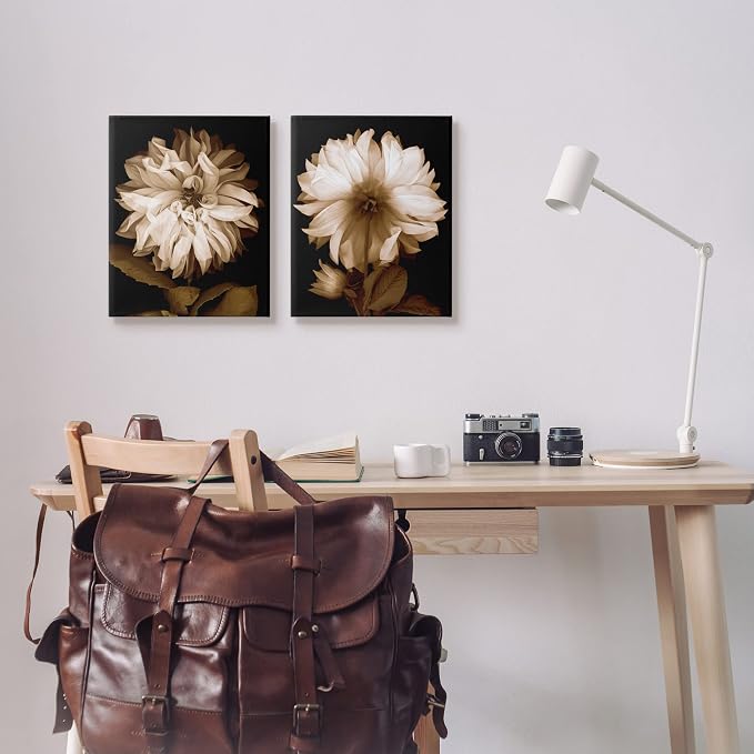 Sepia Chrysanthemum Floral Still Life, 16 x 20 Inch Canvas Wall Art Set | Stupell Industries · By Caroline Kelly · Ready to hang · Timeless botanical decor · Made in USA