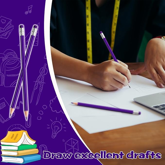 36 PCS Purple Pencils with Eraser, Pre-Sharpened HB Spring & Easter Pencils for Kids, School Supplies for Writing, Drawing & Easter Art Crafts(Purple)