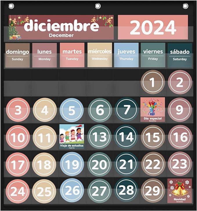 Boczif Monthly Calendar Pocket Chart for Classroom(Spanish Black)