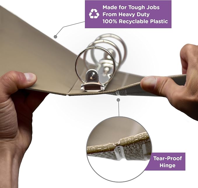 Carstens 3-Inch Heavy Duty 3-Ring Binder - Top Opening, Sand, Durable Plastic, Precision No-Gap Rings, Waterproof Cover, No Pockets, Holds 400 US Letter Sheets, BPA-Free, Made in USA (1783-3R)