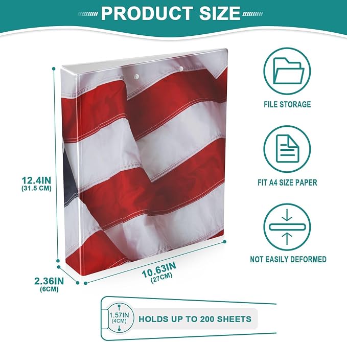 3 Ring Binder North American Bald Eagle Flag 1.5 inch Binders Three Ring Binders with Clipboard Fit 8.5'' x 11'' Paper 3 Interior PVC Clear Pockets for Office Supplies