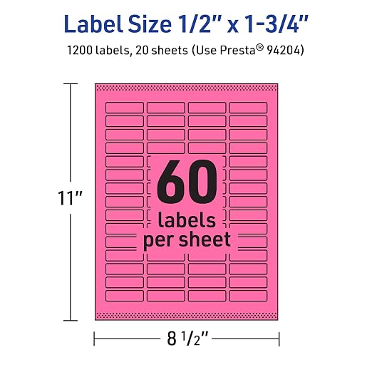 Avery Printable Rectangle Labels, Sure Feed Technology, 1/2" x 1-3/4", Bright Pink Labels, Print-to-The-Edge, Laser/Inkjet Printable, 1,200 Total, Great for Jars and More
