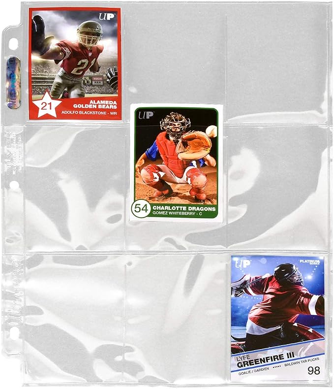 Ultra PRO - 11-Hole Punch 9-Pocket Pages Silver Series, 100 Pages to Store Trading Cards, Baseball cards, Pokemon and Baseball Card Sleeves, Card Protector Sheets for Binders