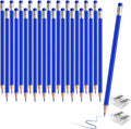 24PCS Erasable Colored Pencils with Eraser Pre Sharpened Pencil 2 HB - Ideal for Checking, Grading, Tests & Office/School Supplies (Blue)
