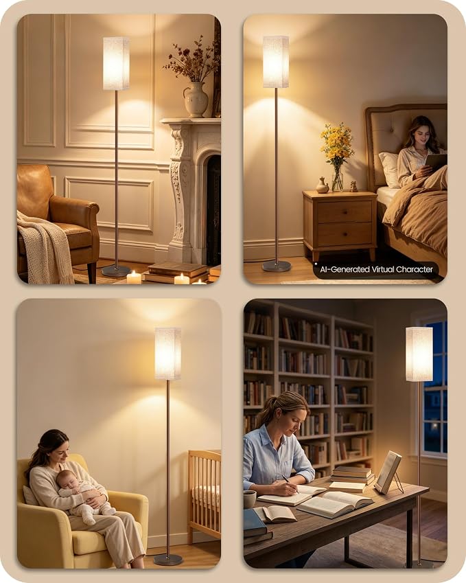 64.6" Floor Lamp, Pole with Foot Switch, Modern Standing Lamp Lampshade, Minimalist Freestanding Lamp (Bulb Not Included), for Living Room, Bedroom Office ETL Listed,Brown and Beige VE07LD05
