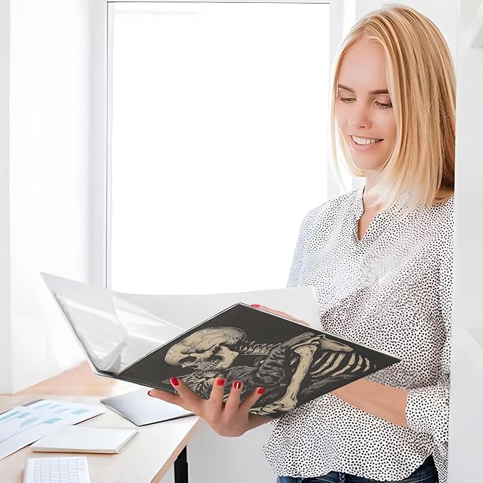 3 Ring Binder Funny Cat Skeleton Skull Black 1.5 inch Binders Three Ring Binders with Clipboard Fit 8.5'' x 11'' Paper 3 Interior PVC Clear Pockets for Office Supplies