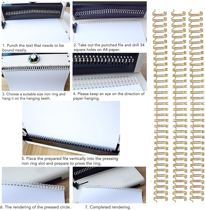 Hilitand 100pcs Plastic Spiral Binding Coils, 3:1 Pitch, 1/2in Diameter 34 Loop Spiral Binding Spines for Office Documents 100 Sheets Capacity (Gold), HILITANDG4G29CKZI0-11