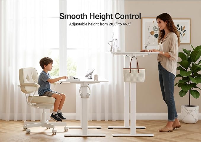 Claiks Electric Height Adjustable Standing Desk, 48x24 Inch, Cold White | Smooth Height Adjustment, 3 Memory Presets, Cable management hub & hook, Stable Steel Frame, 156 lbs Capacity, Easy Assembly