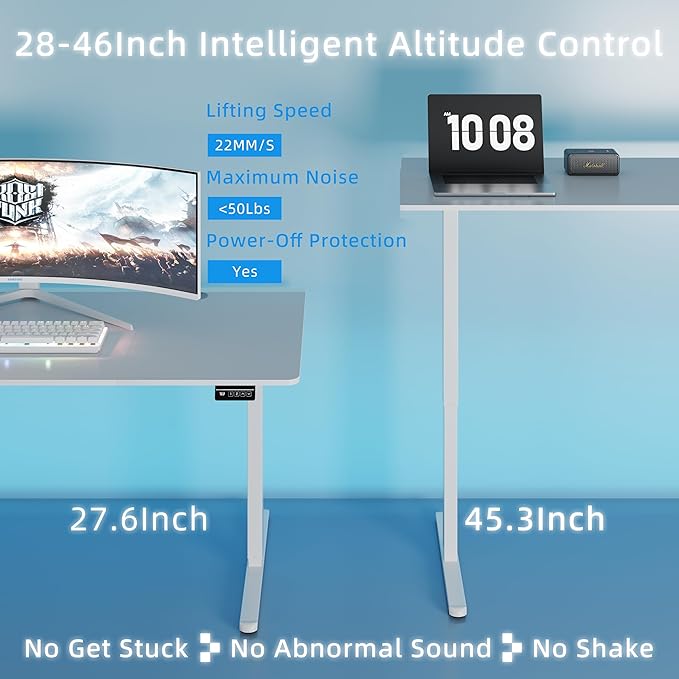 Shintenchi Standing Desk, 71x31 Inch Height Adjustable Electric Sit Stand up Desk, Ergonomic Rising Computer Table, Modern Lift Gaming Desk Workstation for Home Office, White