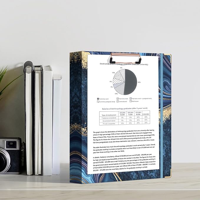 Ospelelf 3 Ring Binder, 1.5 Inch, Letter Size (11" x 8.5") with 5 Tab Dividers, File Folder Labels and Low Profile Clipboards, Blue Marble Binder for School and Office Supplies