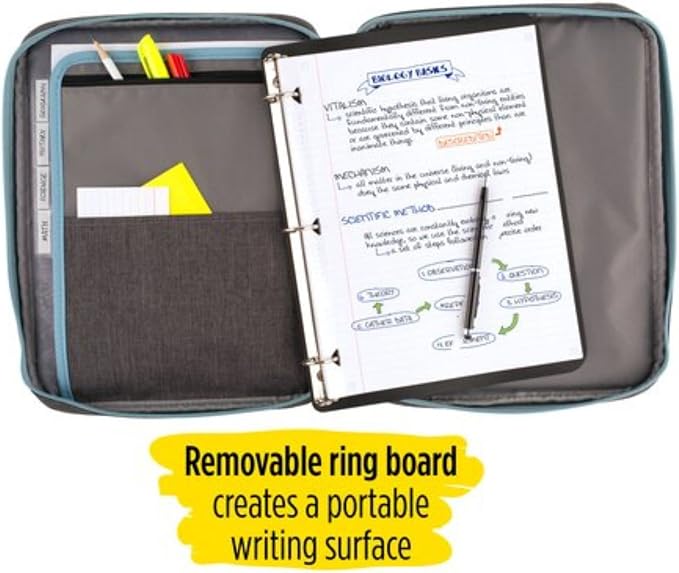 Five Star Zipper Binder, 1 Inch 3-Ring Binder with Round Rings, Carry-All with Pockets and 4-Tab Dividers, 375 Sheet Capacity, Gray/Mint (29092BH0)
