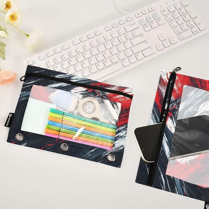 Custom Truck Racing Car Pencil Pouch for 3 Ring Binder, 2 Pack Personalized Name Waterproof Pencil Bags Clear Window Pencil Case School Office Supplies