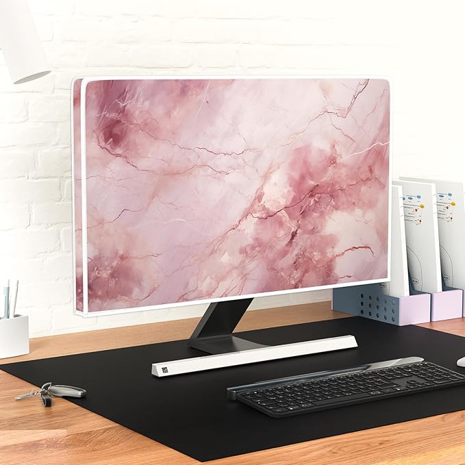 Baocicco Fashion Pink Marble Computer Monitor Dust Cover 22, 23, 24, 25 Inch Full Body Cover for Computer Screen Panel Case Computer Sleeve Compatible with iMac 24, 22-25 PC, Desktop and TV