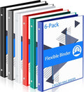 Fulmoon 6 Pack 1.5 Inch Plastic 3 Ring Binders with Pockets, Classic Colors | Flexible Covers with Round Rings and Front Pockets for Organizing Papers at School, Office, Meetings and Presentations