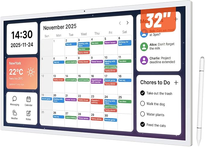 MWE 32 Inch Touchscreen Digital Calendar, Wall Planner, Desktop Smart Electronic Calendar, 8GB+128GB Android, Supports Google Play Apps, Office Desk Assistant & Family Schedules, Wall/Desk Stand