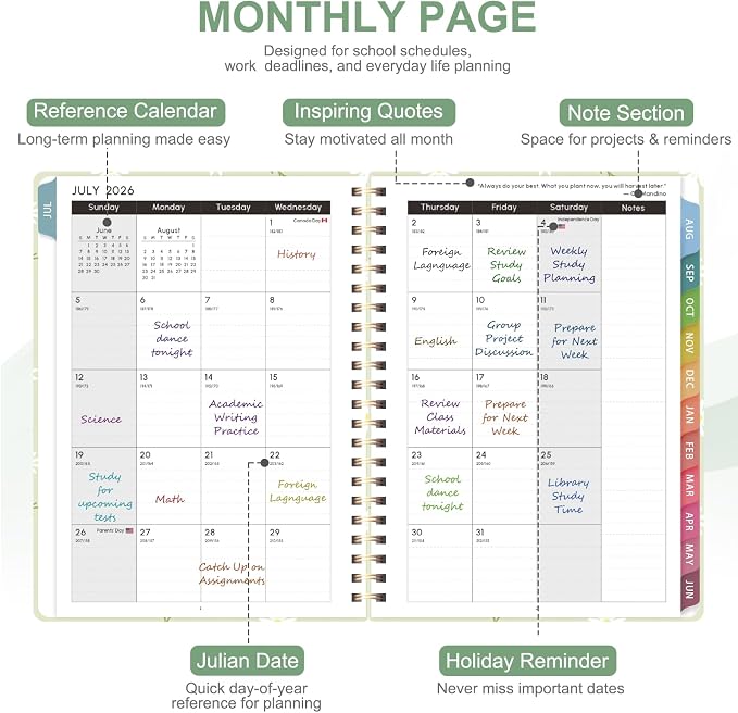 Planner 2026-2027, Weekly and Monthly Academic Year Calendar Planner, July 2026 - June 2027, Daily Agenda Book for Office School Supplies, Letter Size(8.5'' x 11'')