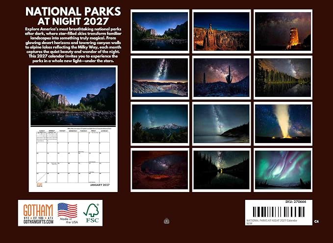 National Park Night Calendar 2027 Monthly Wall Calender 12 Month | American Made In The USA