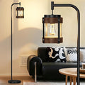 67" Industrial Floor Lamp with Wood & Black Metal Shade, Modern Standing Lamp, Rustic Farmhouse Tall Lamp for Living Room Bedroom Office, 2700K Bulb & Foot Switch Included (Black+ Wood-FL-2522)
