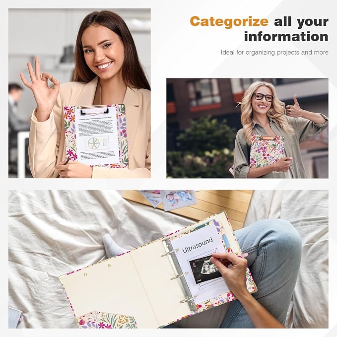 Ospelelf Mini 3 Ring Binder, 2 Inch, Cute Floral Binder for 5.5" x 8.5" with 5 Tab Dividers, File Folder Labels and Low Profile Clipboards