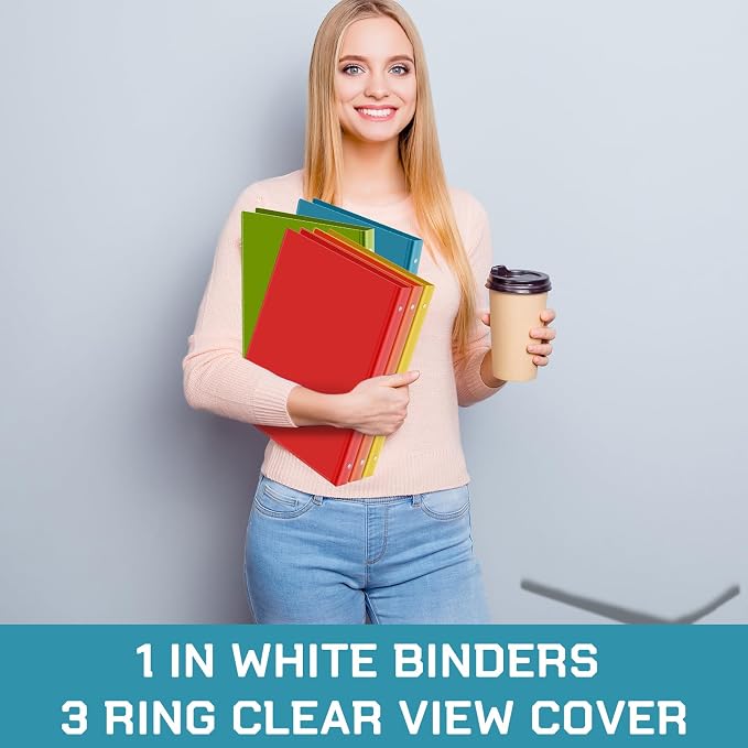 Fulmoon 12 Pcs 1 Inch 3 Ring Binders with 2 Interior Pockets Fits Letter Size Paper 8.5'' x 11'', Clear View 1-inch Three Ring Binders for School Office Business Supplies(Colorful)