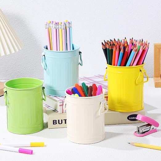 NUOBESTY Metal Pen Cup 4-Pack Desk Pen Holder Organizer for Office Supplies Desktop Storage Bucket with Double Ears Makeup Brush Holder 4.52 X 3.54 X 3.54 in