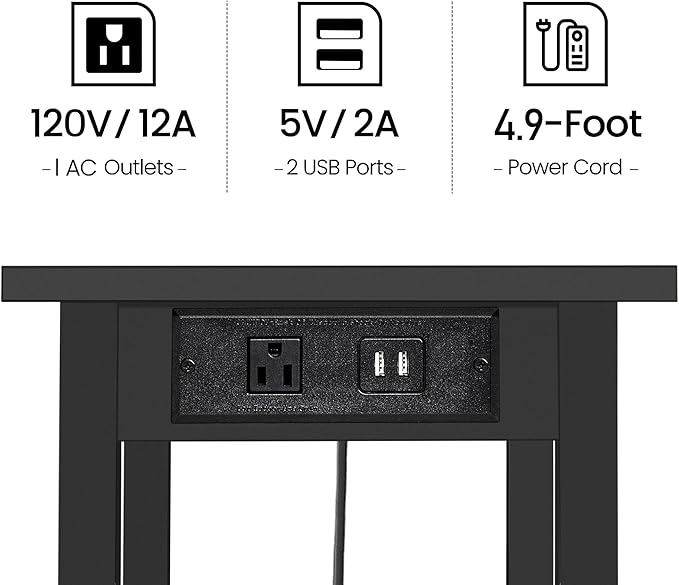 TUTOTAK Printer Stand, 2 Tier Rolling Printer Cart with Charging Station | Small Under Desk Printer Table with Wheels for Small Space, Office, Home, Black PS01BK001P