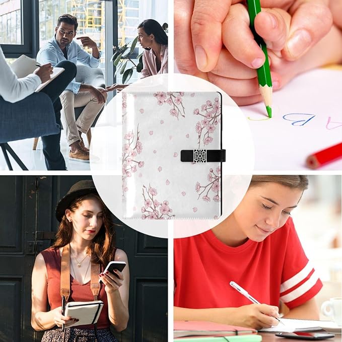 Cherry Blossom Branches PU Leather Notebook A5 Binder 6 Ring Refillable Journal with Magnetic Buckle Closure Loose Leaf Travel Office Planner Budget Binder Notepad Portfolio, Summer Spring