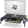 Simple Houseware Metal Desk Monitor Stand Riser w/ Organizer Drawer, Black | Side Storage for Office Supplies