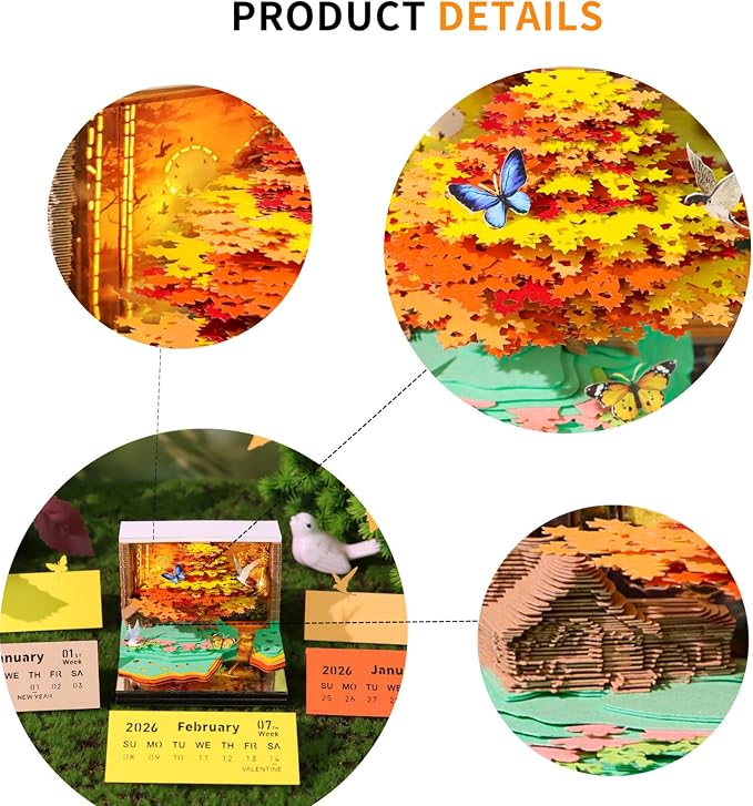 3D Time Piece Calendar, 2027 Desk Calendar With LED Light, 3d Tree Memo Pad Creative Desk Calendar, Christmas Gift for Colleague Friend, Desktop Decoration