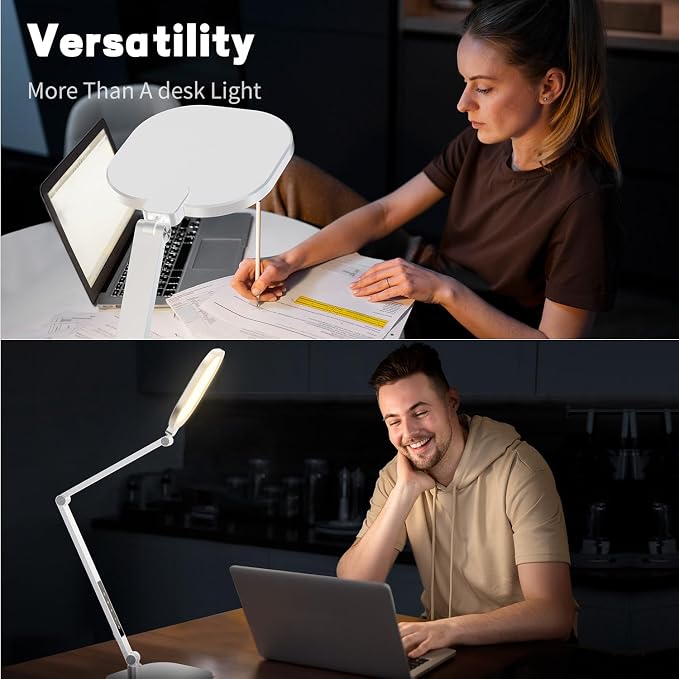 LED Desk Lamp for Home Office, Soft Edge-lit Design, Modern Style | Professional Eye-Caring Diffused Light, Dimmable Computer Light with 30 Modes, Memory & Timer, Flexible Swing Arm Table Lamp