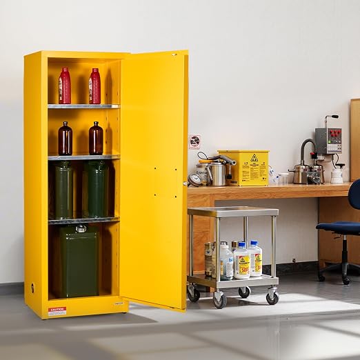 VEVOR Flammable Cabinet 18" x 23" x 65", 23 Gallon Flammable Storage Cabinet with Adjustable Shelf, Cold-Rolled and Galvanized Steel Fire Cabinets, for Commercial Industrial Home Use, Yellow