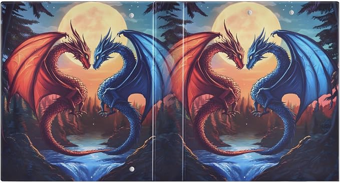 ALAZA 3 Ring Binder Red Blue Dragons Night Clipboard Round Ring Binder Holds 1.5 Inch Three Ring Binder Heavy Duty Ring Binders for Office Supplies, 1Pack
