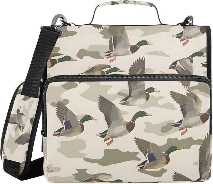 Wild Duck Camouflage Zipper Binder Bag 3 Ring Binder with Shoulder Strap Zip Up 500 Sheets Capacity Multi Pockets for School Office Supplies
