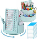 360 Rotating Pencil Holder with To Do List for Kids, Desk Organizer Checklist Routine Chart with Slider, Pen Organizer with 7 Slots Desk Organizers and Accessories for Office School Home