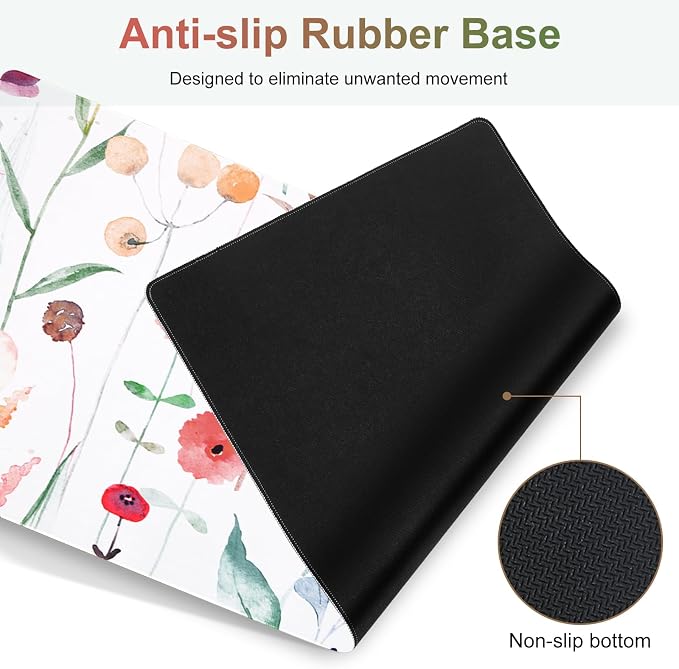 Large Gaming Mouse Pad Set, 4 in 1 Extended Keyboard Desk Mat with Wrist Rest, PC Computer Game Mousepad Set, Non-Slip Desk Pad Easy Typing Pain Relief for Home Office I Orange Flowers