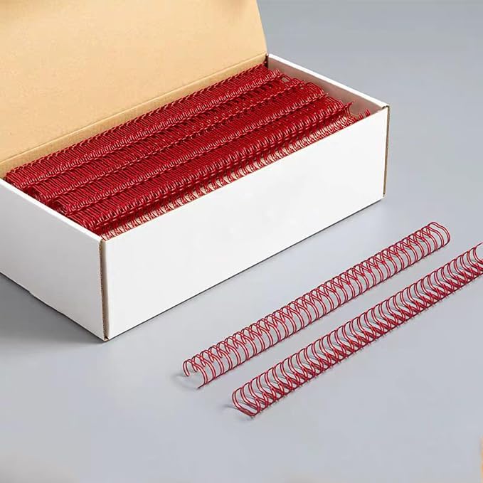 Double Loop Binding Wires for Students and Coworkers, 50 Pack Twin Loop Wire Binder Combs Spines for Booking Letter Size and Binding-Machines (50P, 2:1 Pitch, Red, 3/4 Inch (180 Sheet Capacity))