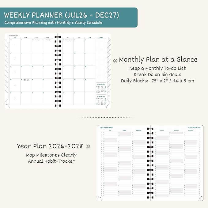 BEZEND Planner 2026-2027 Weekly and Monthly, Hourly Timeslot (8.5"x11")