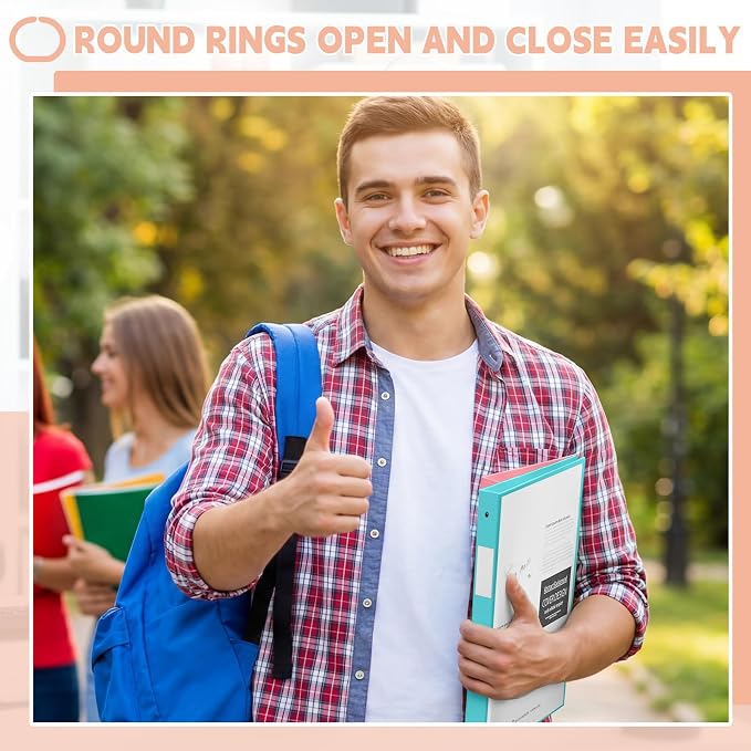 Henoyso 1/2 Inch 3 Ring Binders with Clear Front Cover and 2 Pockets, Round Ring Binders Fits 8.5'' x 11'' Letter Size Paper for School Office Supplies, 12 Pack (Assorted Vibrant Color)