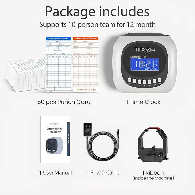 Time Clocks for Employees Small Business, Auto-Align Time Clock, 6 Punches per Day Time Machine | Clock in Machine for Employees with 50 Time Cards and 1 Ink Ribbon (Inside)