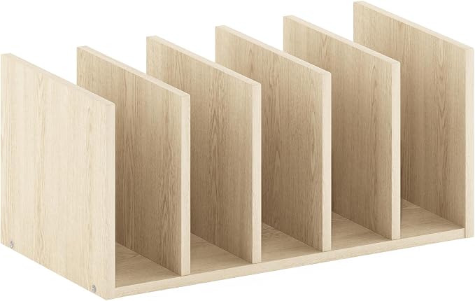 Furinno HERMITE Desk File Folder Organizers, 5-Space Vertical Desktop Office Organization Racks, Desk Top Display Book Shelf, for Paper, Office Supplies, Magazine, Bauhaus Oak