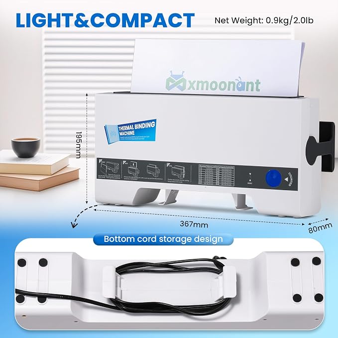 Mxmoonant Thermal Binding Machine, Max 320 Sheets, 3-Min Preheat, Compact | 60s Heating, w/5pcs Letter Size Binding Covers, LED & Sound Guidance, A4/Letter/A5 Paper Size, for Offices, School Projects