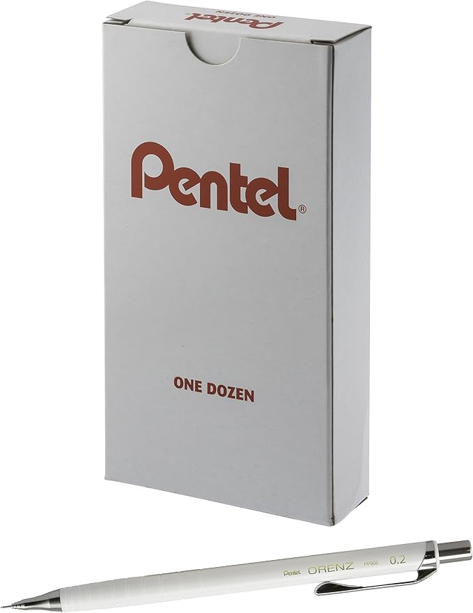 Pentel Orenz Mechanical Pencil 0.2Mm Ultra Fine Line, White Barrel, Box of 12 (PP502W)