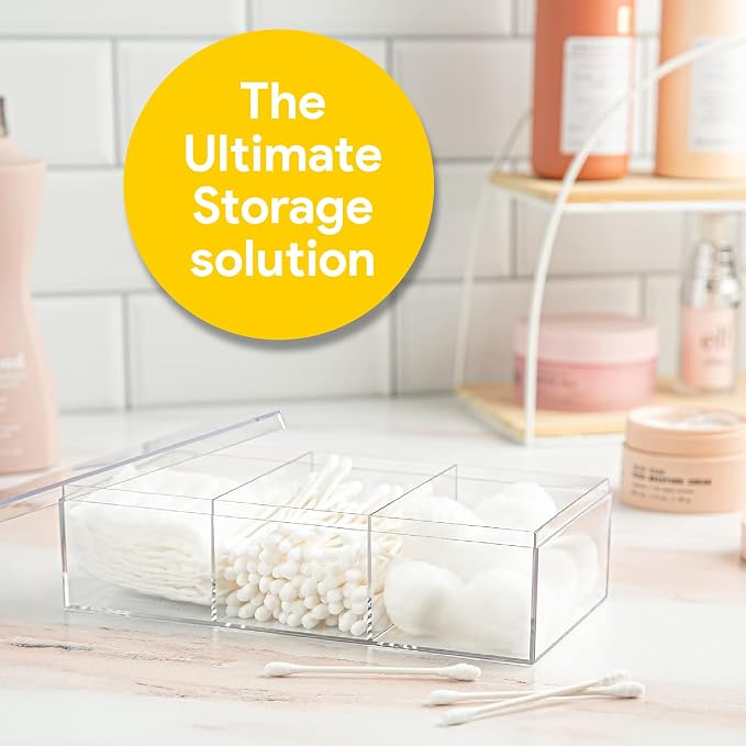 Rectangle Acrylic Box - Shelf Organizer Bins - Clear Storage Containers - Candy Party Favors | Bathroom Storage | Makeup Cosmetic Organization | 7.5"x3.75"x2" (4 pack)