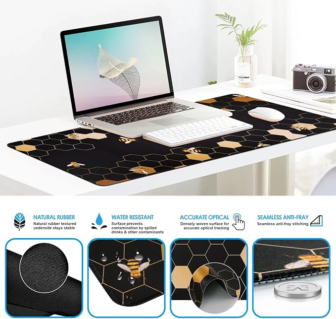 iCasso Honeycomb Mousepad 35.4"x15.7", Desk Protector for Workspace | Travel Mousepad Set with Keyboard Wrist Rest, Stylish Ergonomic Desk Pad for Computer Vanity Office Workspace Area