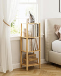 Open Book Shelf, 4 Tier Small Bookshelf, Freestanding Shelf Narrow Bookcase with Open Shelves, 14.96" x 10.63" x 41.26", Book Shelves for Living Room, Office, Study, Oak