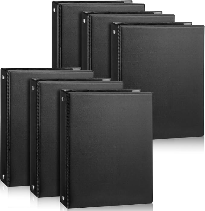 Resurhang 6 Pcs 1 Inch 3 Ring Binders 9.25 x 7.24 Inch Mini Small Black 3 Round Ring Binder with 2 Clear Pockets Fits 5 1/2 x 8 1/2 Binder Paper Pages Planner