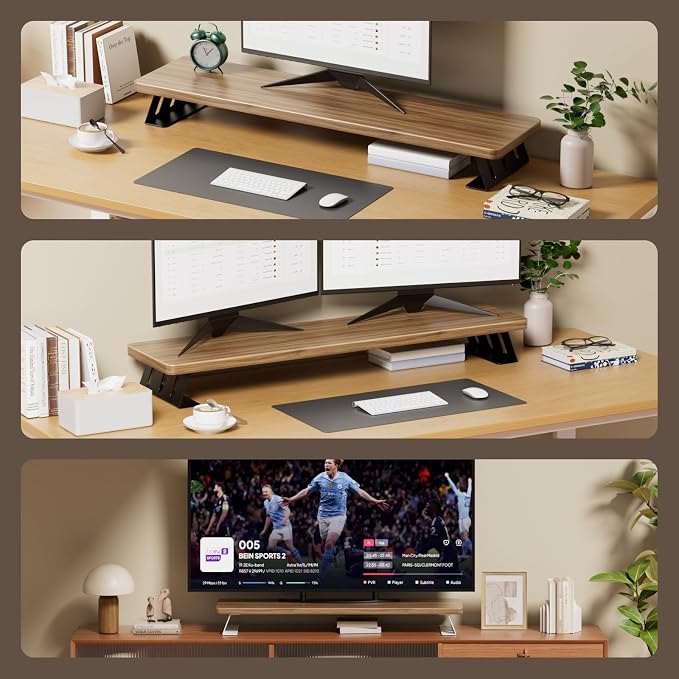 Dual Monitor Stand Riser, 39 Inch Large Wood Monitor Stands for 2 Monitors | Desk Monitor Riser for Computer/Laptop/Printer/TV, Stand Riser up to 220 lbs