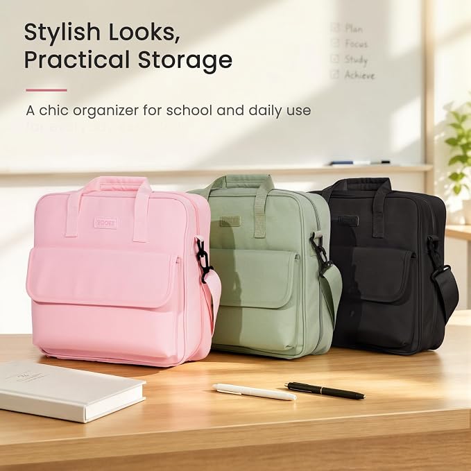 Sooez Zipper Binder Bag, 3 Inch 3 Ring Binder with D-Ring, Holds 900 Sheets | Cute School Binder with Shoulder Strap & Handle, Multi-Pocket Organizer for Middle School College Office Supplies, Navy Blue