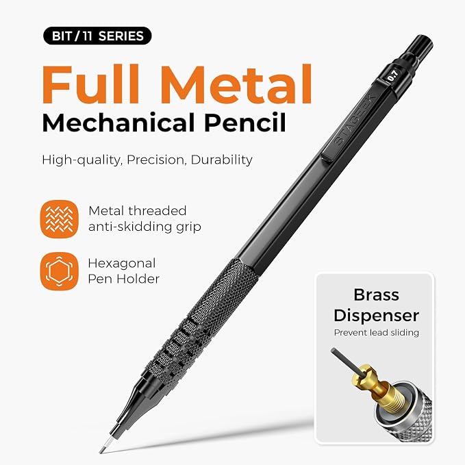 STAGEEK 35PCS Mechanical Pencil Set, 0.5 0.7 0.9 2.0mm Drawing Pencils | 384PCS Lead Refills (6B 4B 2B HB 2H 4H Colors),Sharpener, Erasers,Technical Drawing Kit for Writing, Sketching and Drafting