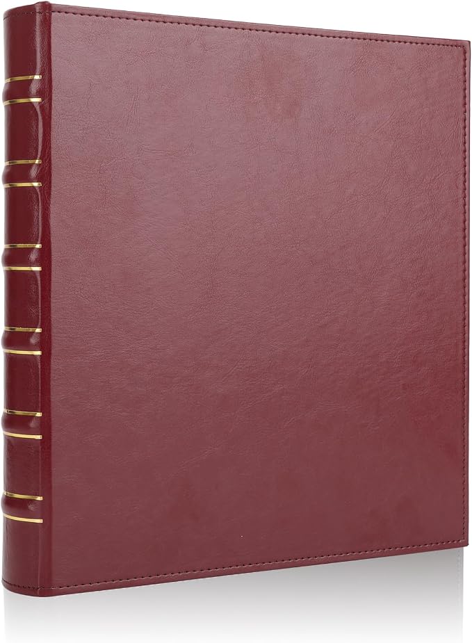 LETVPVOW Vintage Hardback 3 Ring Binder 1 Inch, Professional Leather Binder 3 Ring, Three Ring Binders Fits 8.5" x 11", D Ring Binders for Photo Album, Home, School and Office Supplies- Dark Red